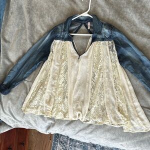 FP Movement by Free People Denim and Cream Lace Blouse